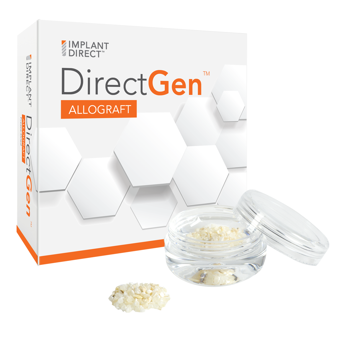 DirectGen Mineralized Cortical Allograft Granules Size: 250-1000µm (1cc) - 1 Vial/Box